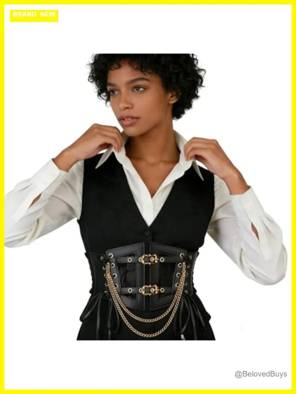 Black Elastic Underbust Corset Belt Women Vintage Wide Lace-up Leather Waspie